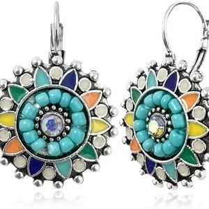 Bohemian Turquoise Multicolor Sunburst Drop Earrings